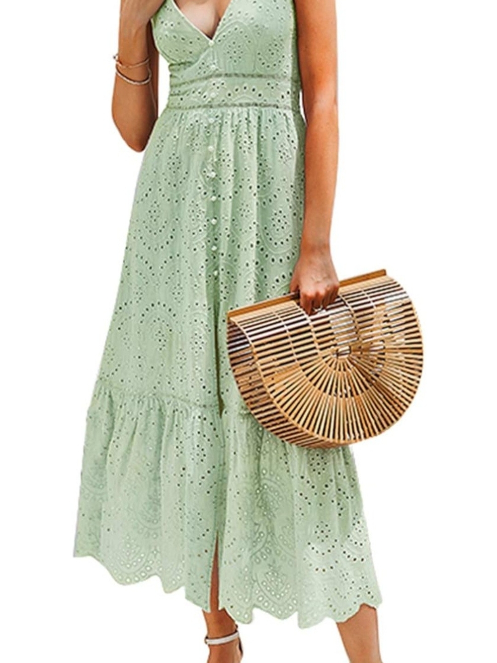 Sleeveless Eyelet Maxi Dress in Mint Green